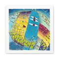 1aa. Beautiful World - Hand painted woodblock print Abstract Matte Canvas - Brightly saturated Wall Art