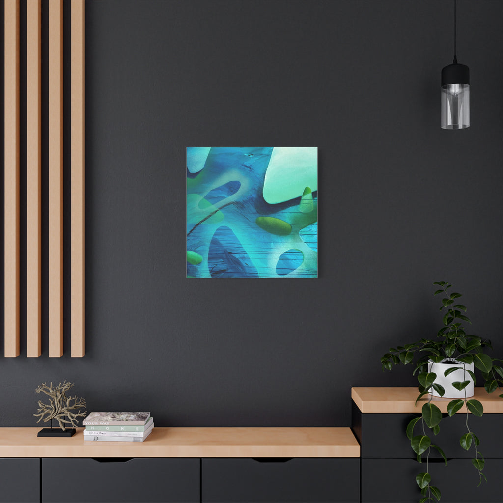 Memory Vessels I SQUARE - Sea Glass Inspired Abstract Matte Canvas - Caribbean Blue & Emerald Wall Art