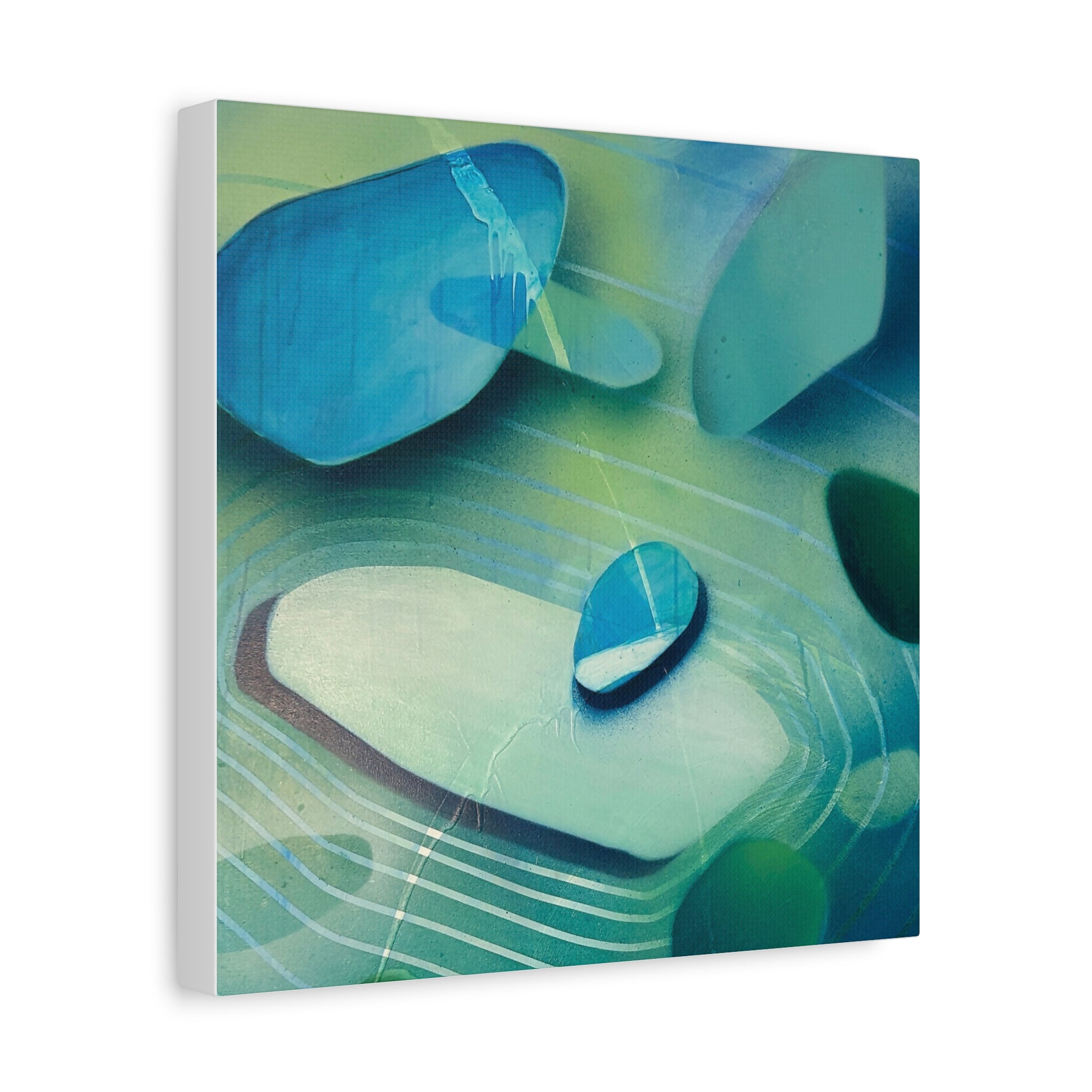 Memory Vessels 2 SQUARE - Sea Glass Inspired Abstract Matte Canvas - Caribbean Blue & Emerald Wall Art