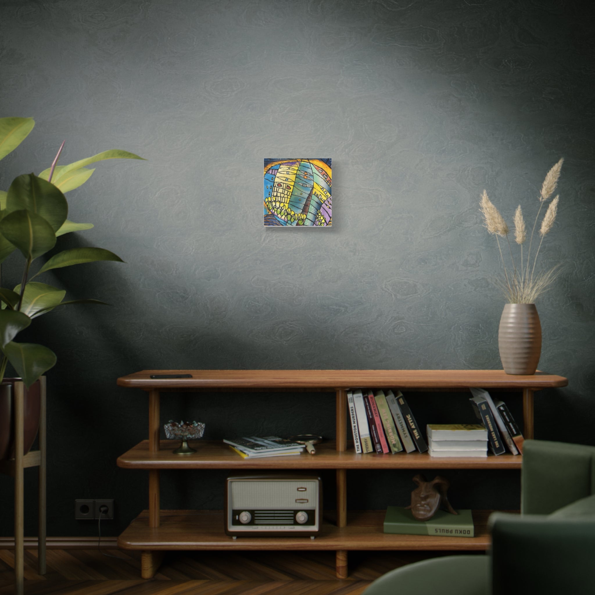 World at Dusk - Hand painted woodblock print Abstract Matte Canvas - Brightly saturated Wall Art