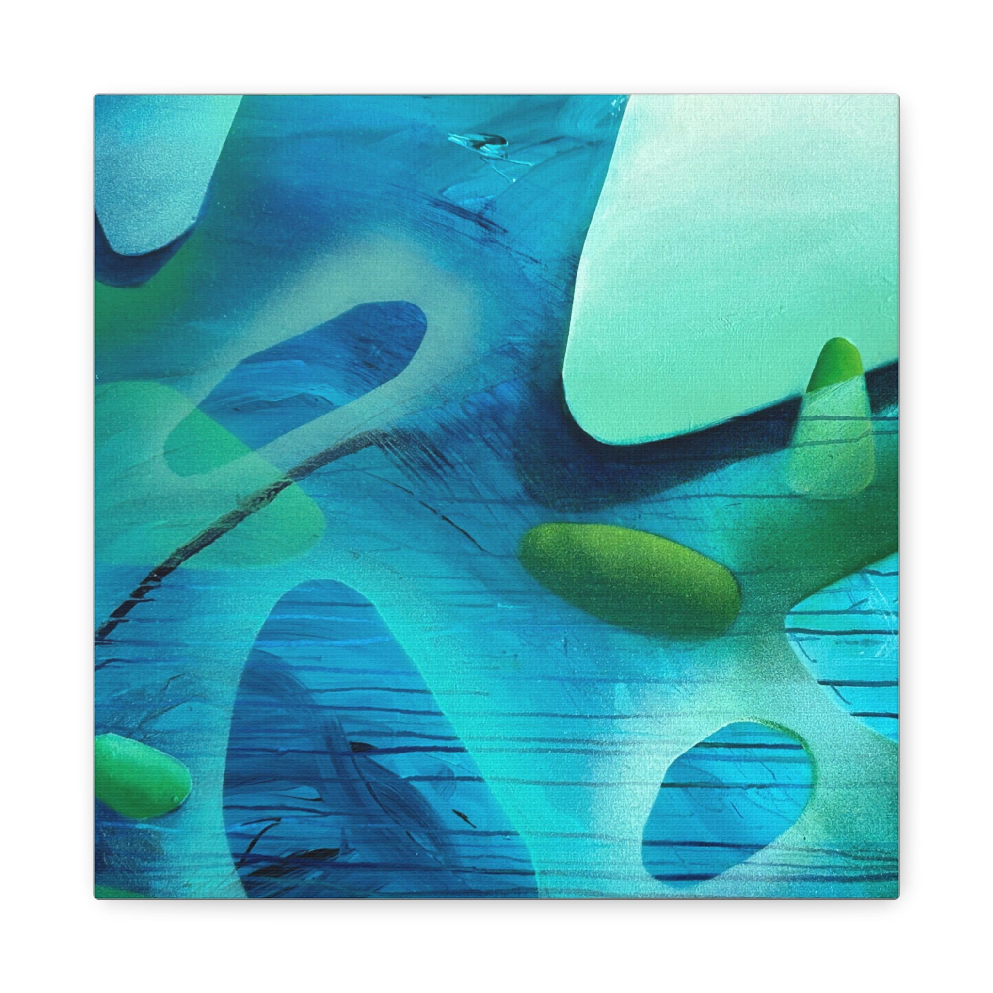Memory Vessels I SQUARE - Sea Glass Inspired Abstract Matte Canvas - Caribbean Blue & Emerald Wall Art
