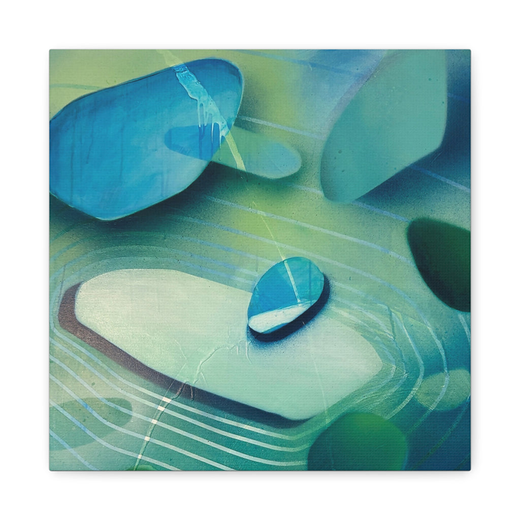 Memory Vessels 2 SQUARE - Sea Glass Inspired Abstract Matte Canvas - Caribbean Blue & Emerald Wall Art