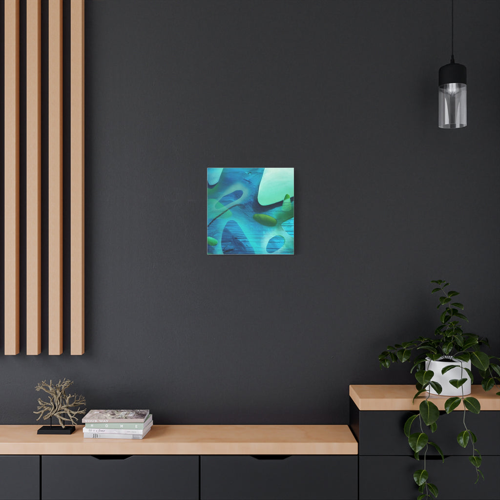 Memory Vessels I SQUARE - Sea Glass Inspired Abstract Matte Canvas - Caribbean Blue & Emerald Wall Art