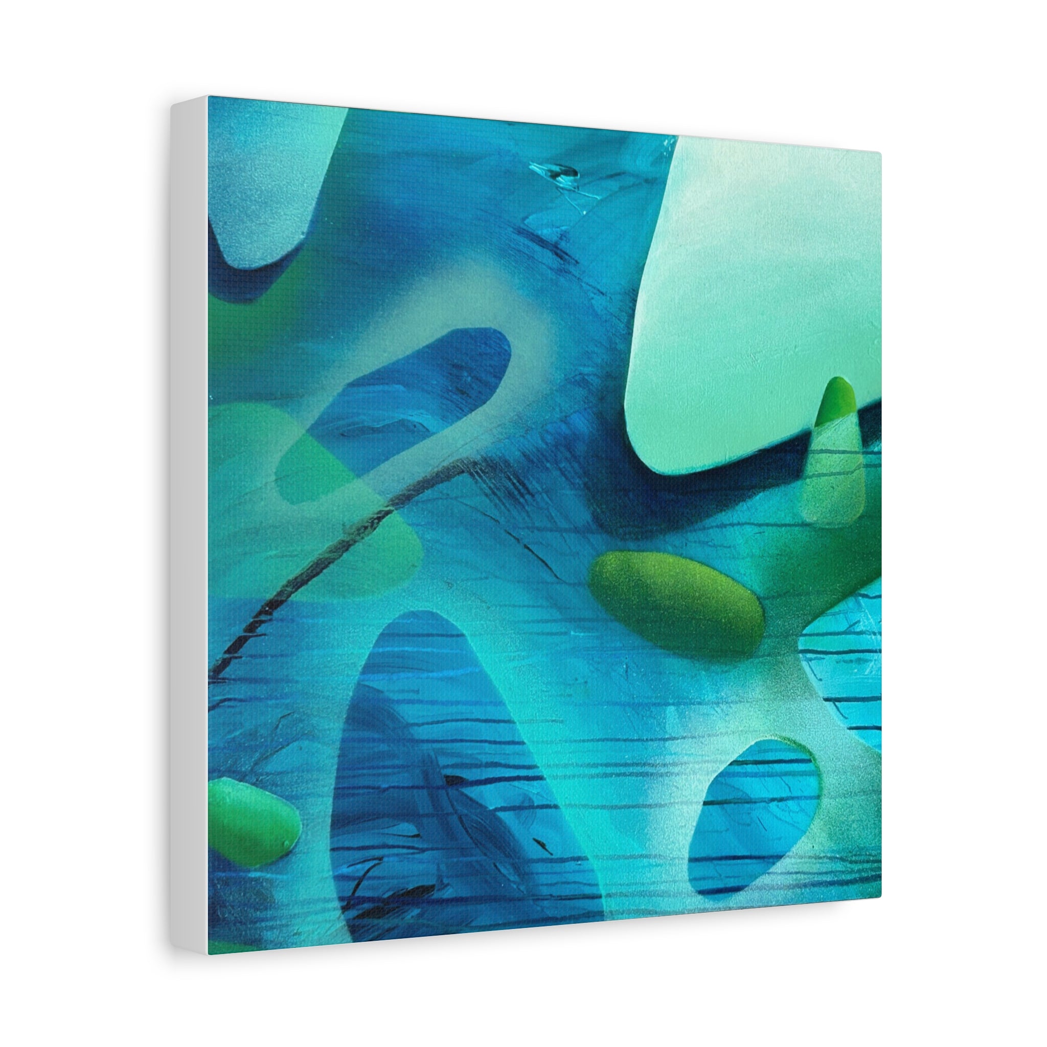 Memory Vessels I SQUARE - Sea Glass Inspired Abstract Matte Canvas - Caribbean Blue & Emerald Wall Art