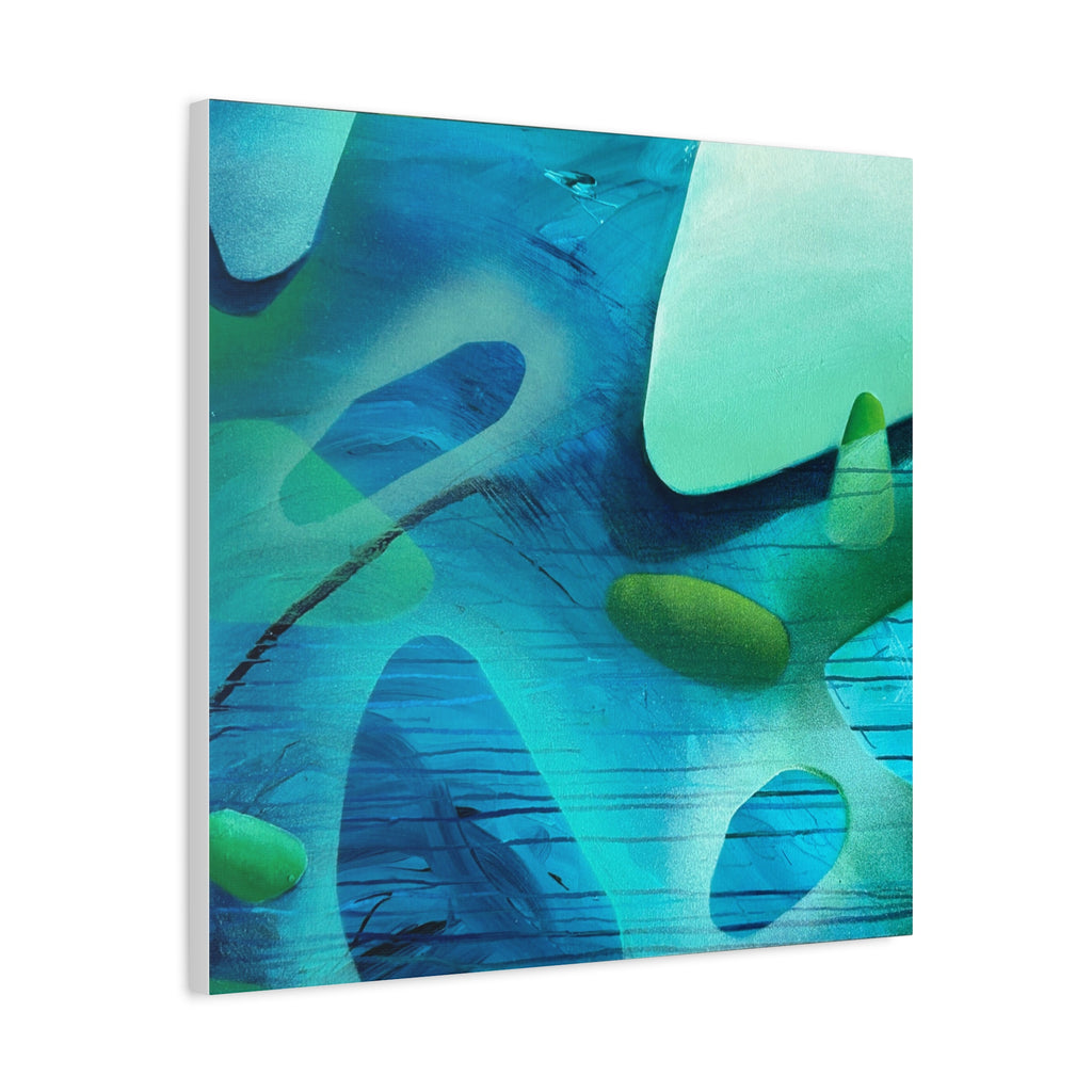 Memory Vessels I SQUARE - Sea Glass Inspired Abstract Matte Canvas - Caribbean Blue & Emerald Wall Art