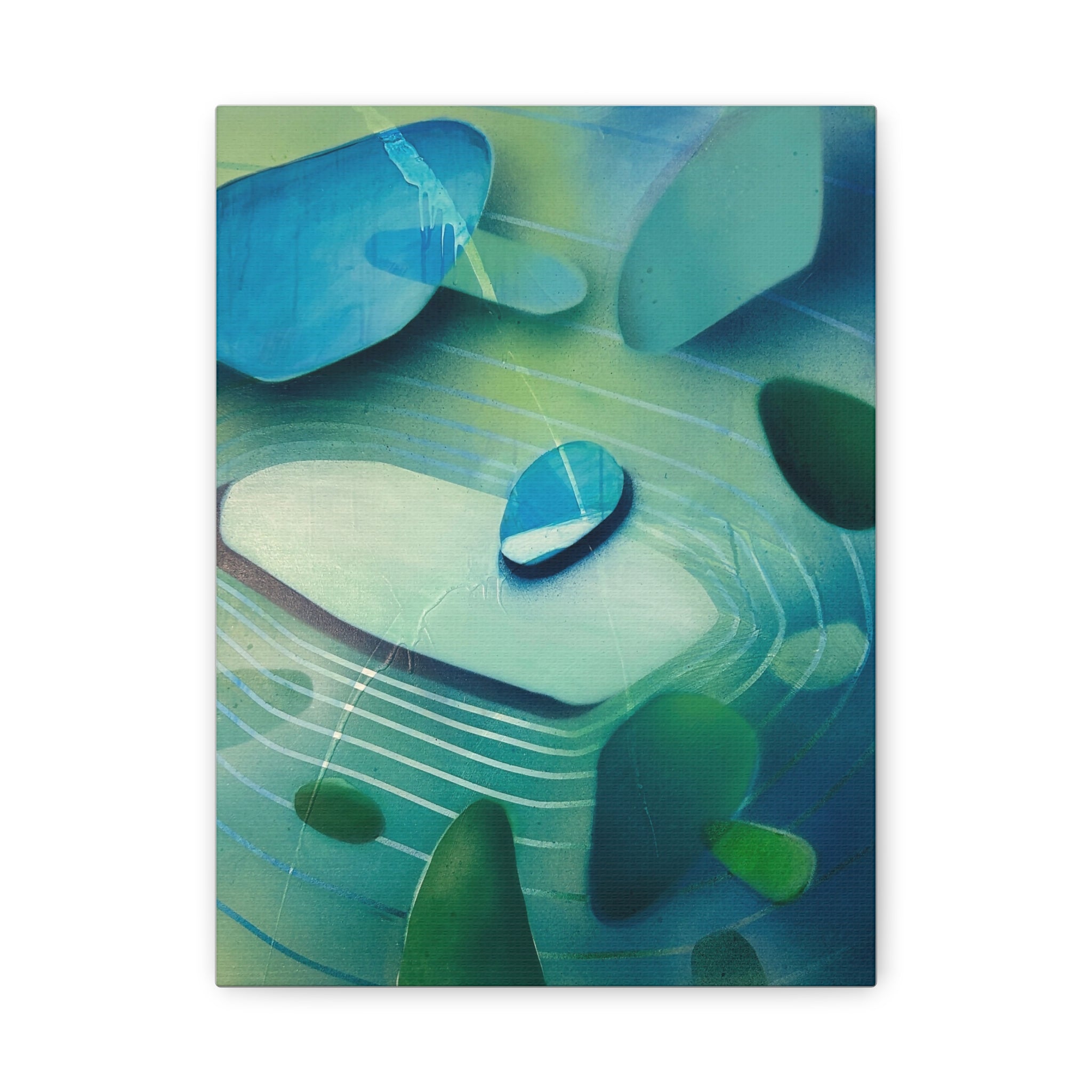 Memory Vessels 2 - Sea Glass Inspired Abstract Matte Canvas - Caribbean Blue & Emerald Wall Art