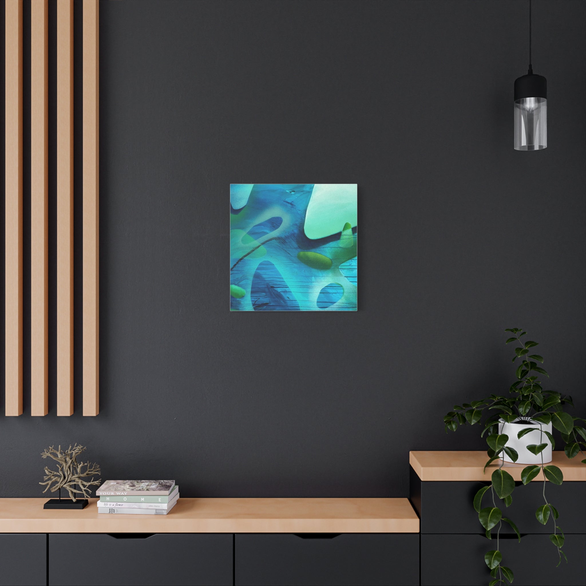 Memory Vessels I SQUARE - Sea Glass Inspired Abstract Matte Canvas - Caribbean Blue & Emerald Wall Art