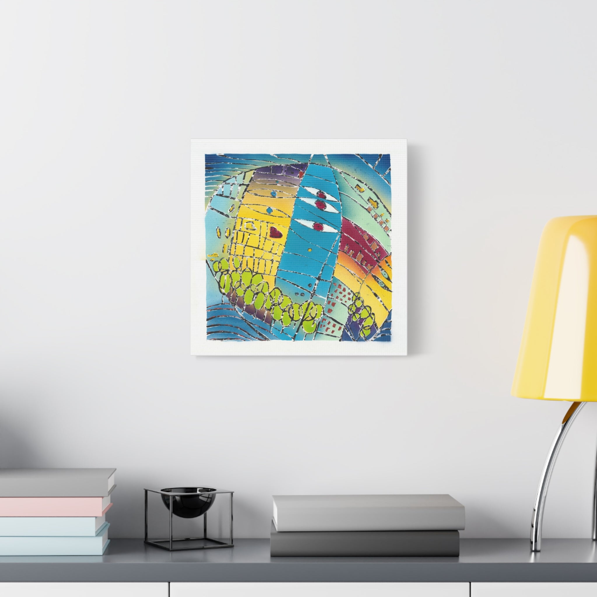 1aa. Beautiful World - Hand painted woodblock print Abstract Matte Canvas - Brightly saturated Wall Art
