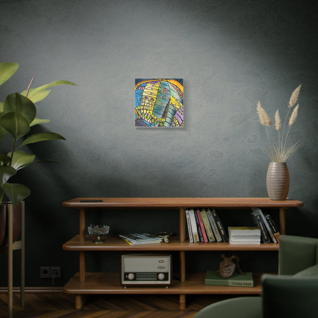 World at Dusk - Hand painted woodblock print Abstract Matte Canvas - Brightly saturated Wall Art