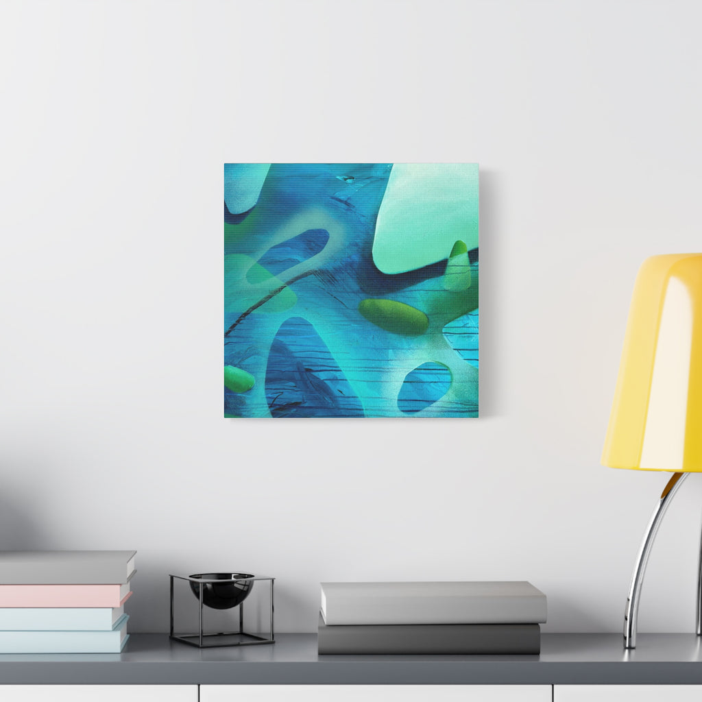 Memory Vessels I SQUARE - Sea Glass Inspired Abstract Matte Canvas - Caribbean Blue & Emerald Wall Art