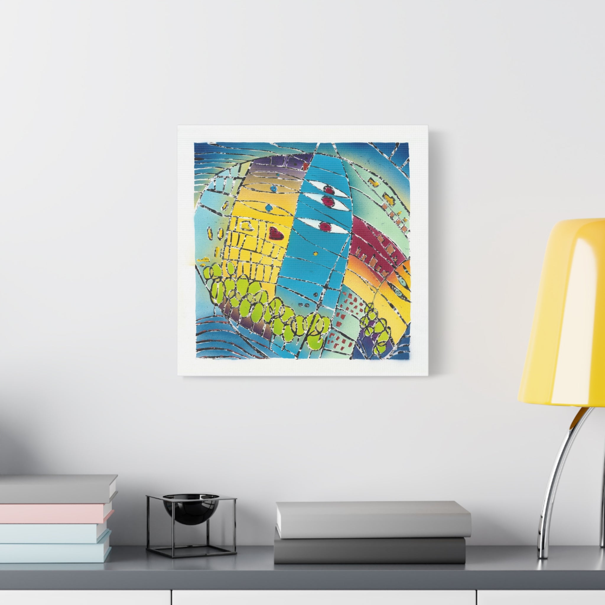 1aa. Beautiful World - Hand painted woodblock print Abstract Matte Canvas - Brightly saturated Wall Art
