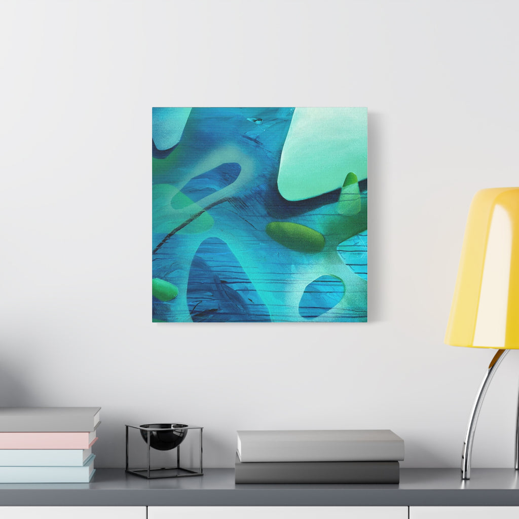 Memory Vessels I SQUARE - Sea Glass Inspired Abstract Matte Canvas - Caribbean Blue & Emerald Wall Art