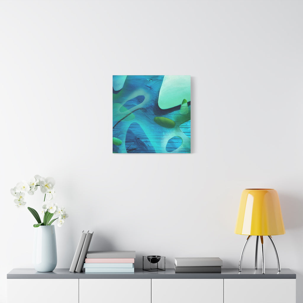 Memory Vessels I SQUARE - Sea Glass Inspired Abstract Matte Canvas - Caribbean Blue & Emerald Wall Art