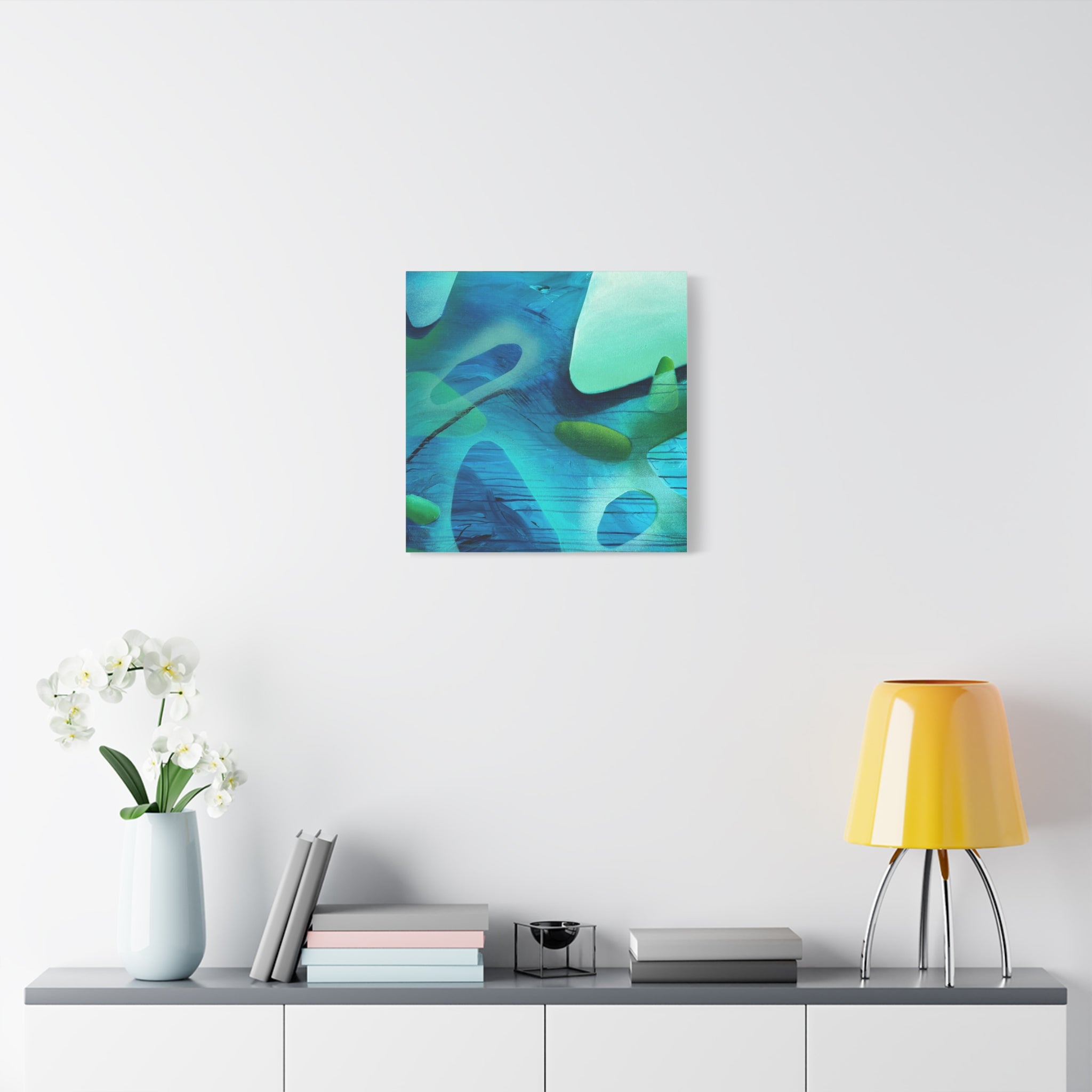 Memory Vessels I SQUARE - Sea Glass Inspired Abstract Matte Canvas - Caribbean Blue & Emerald Wall Art