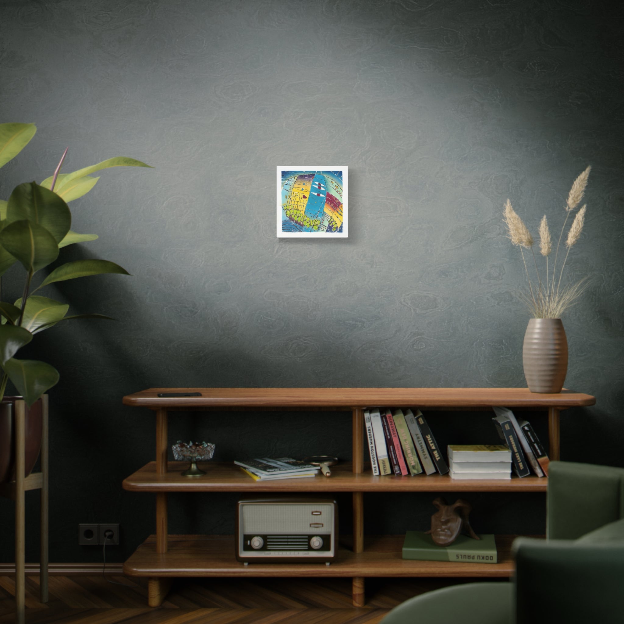 1aa. Beautiful World - Hand painted woodblock print Abstract Matte Canvas - Brightly saturated Wall Art