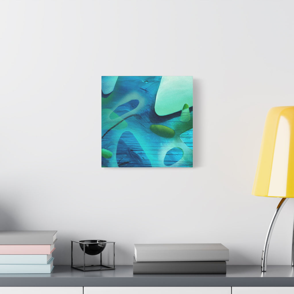 Memory Vessels I SQUARE - Sea Glass Inspired Abstract Matte Canvas - Caribbean Blue & Emerald Wall Art