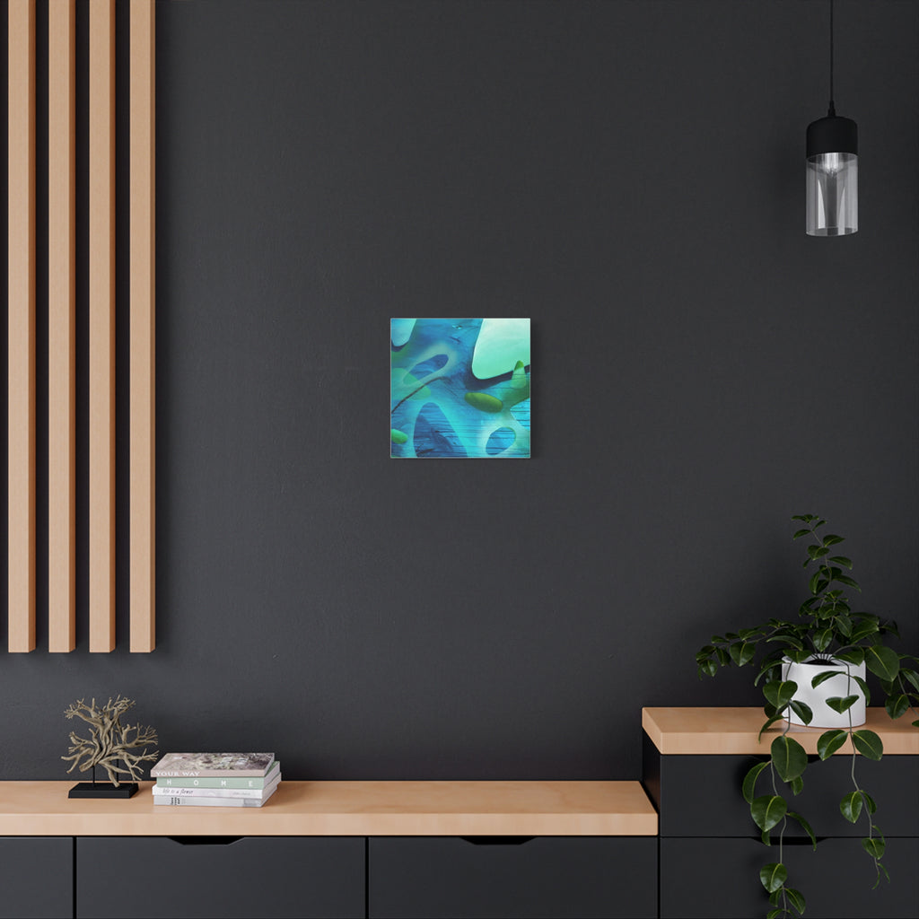 Memory Vessels I SQUARE - Sea Glass Inspired Abstract Matte Canvas - Caribbean Blue & Emerald Wall Art