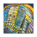 World at Dusk - Hand painted woodblock print Abstract Matte Canvas - Brightly saturated Wall Art