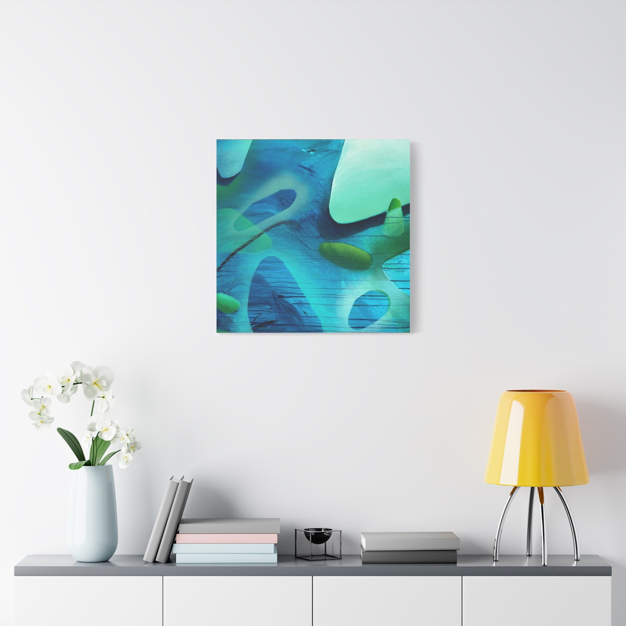 Memory Vessels I SQUARE - Sea Glass Inspired Abstract Matte Canvas - Caribbean Blue & Emerald Wall Art
