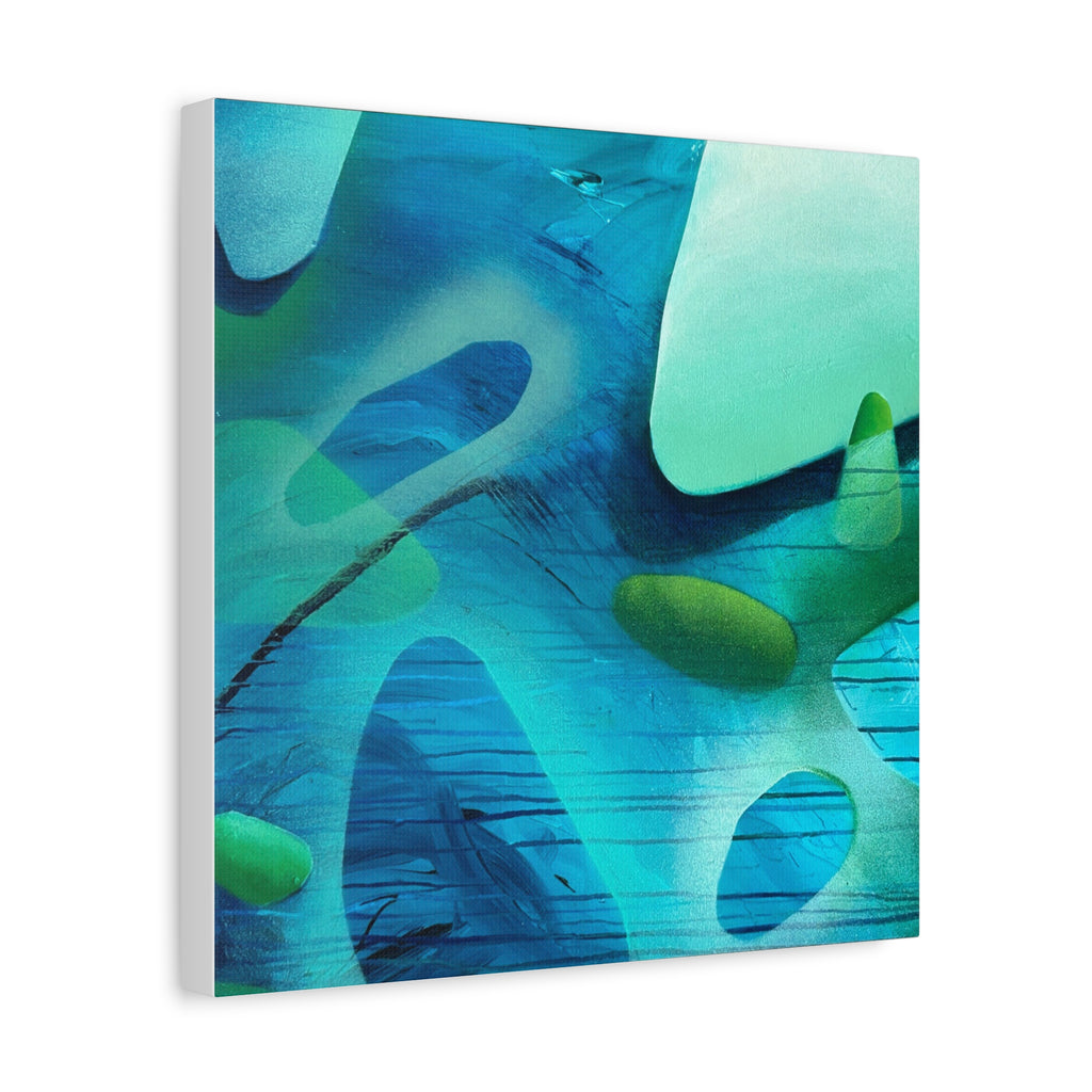 Memory Vessels I SQUARE - Sea Glass Inspired Abstract Matte Canvas - Caribbean Blue & Emerald Wall Art
