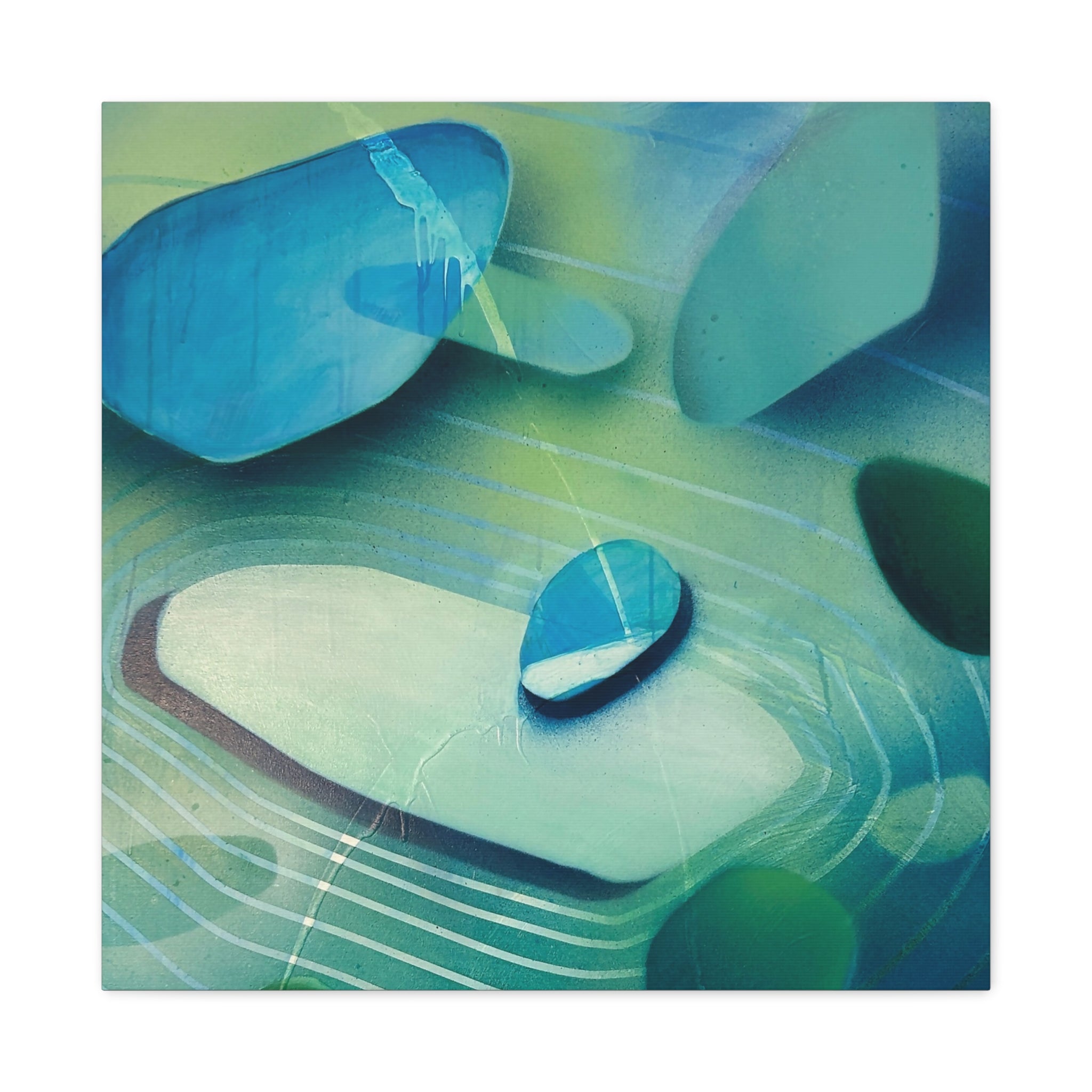 Memory Vessels 2 SQUARE - Sea Glass Inspired Abstract Matte Canvas - Caribbean Blue & Emerald Wall Art