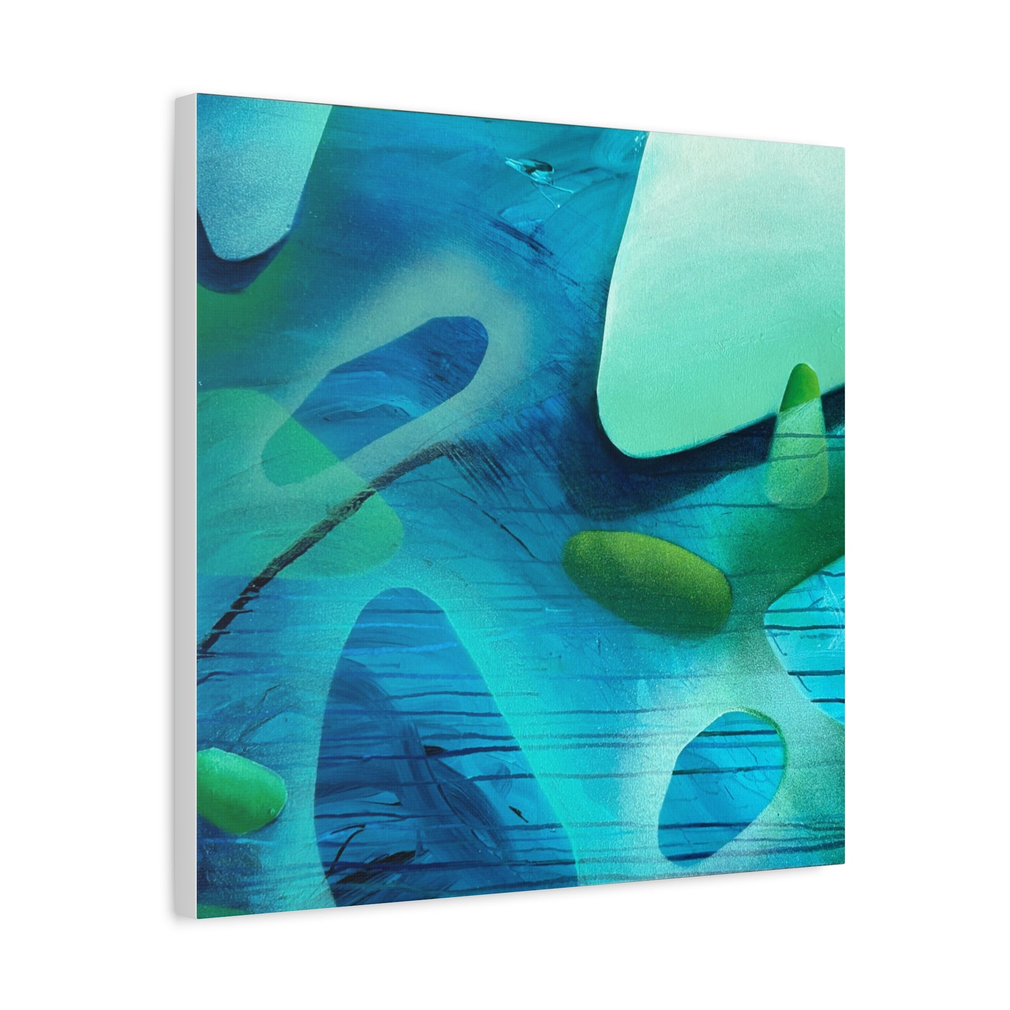 Memory Vessels I SQUARE - Sea Glass Inspired Abstract Matte Canvas - Caribbean Blue & Emerald Wall Art