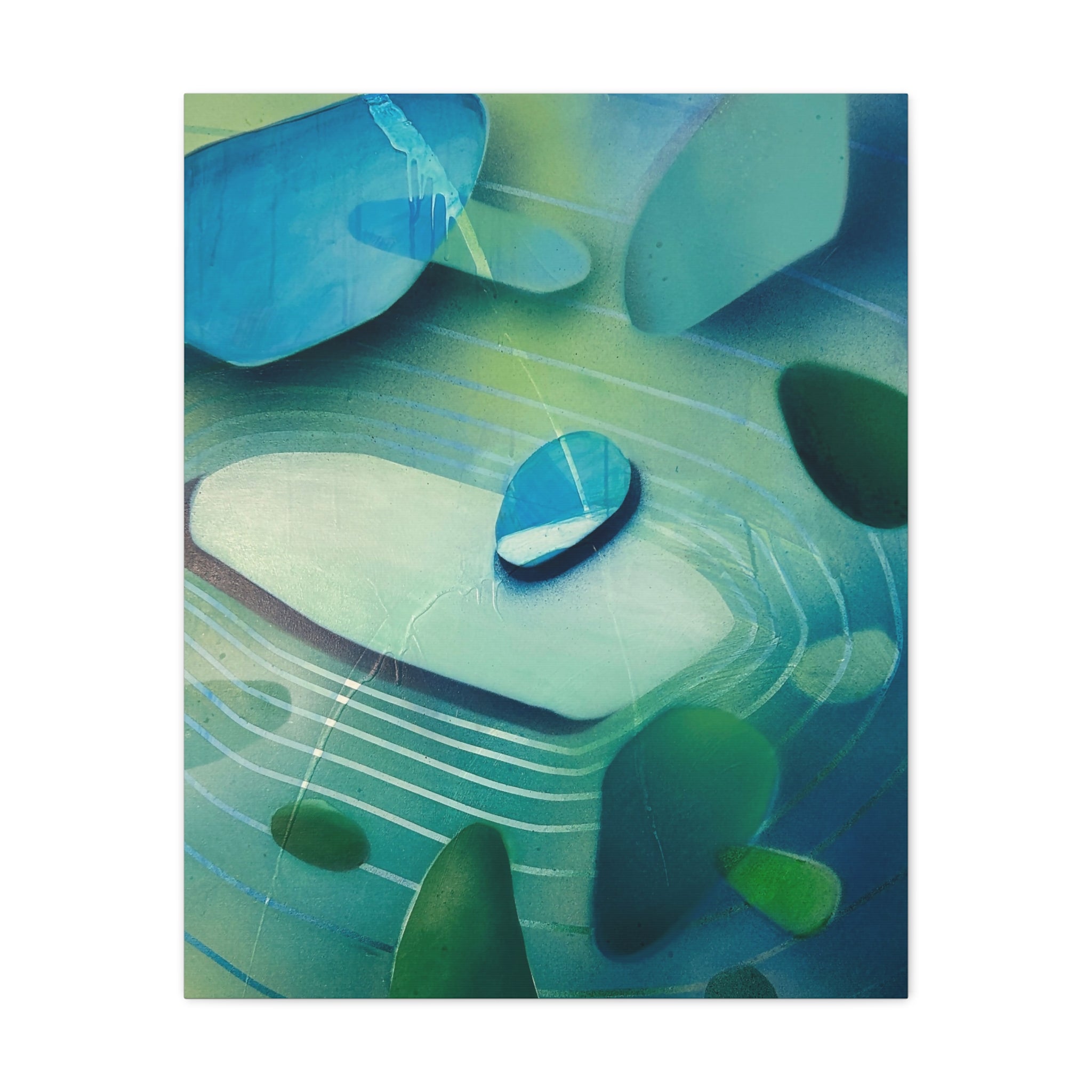 Memory Vessels 2 - Sea Glass Inspired Abstract Matte Canvas - Caribbean Blue & Emerald Wall Art